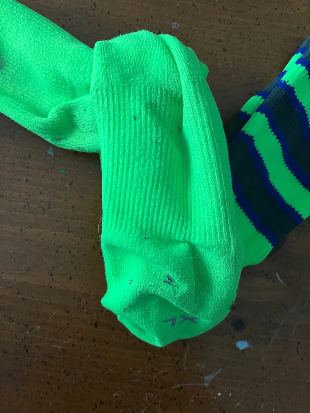 TCK Over-Knee Baseball Socks Neon Green with Royal Blue and Gray Stripes - XL